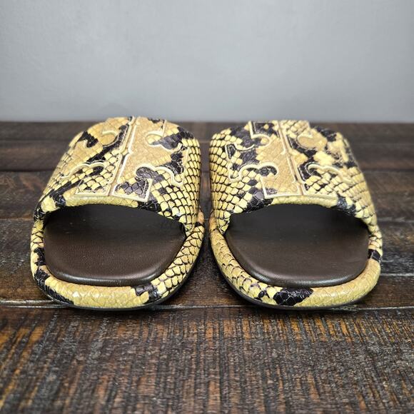 NEW Tory Burch Double T Sport Slides Womens Size 6 Sandals Flip Flops Snakeskin - Picture 3 of 12